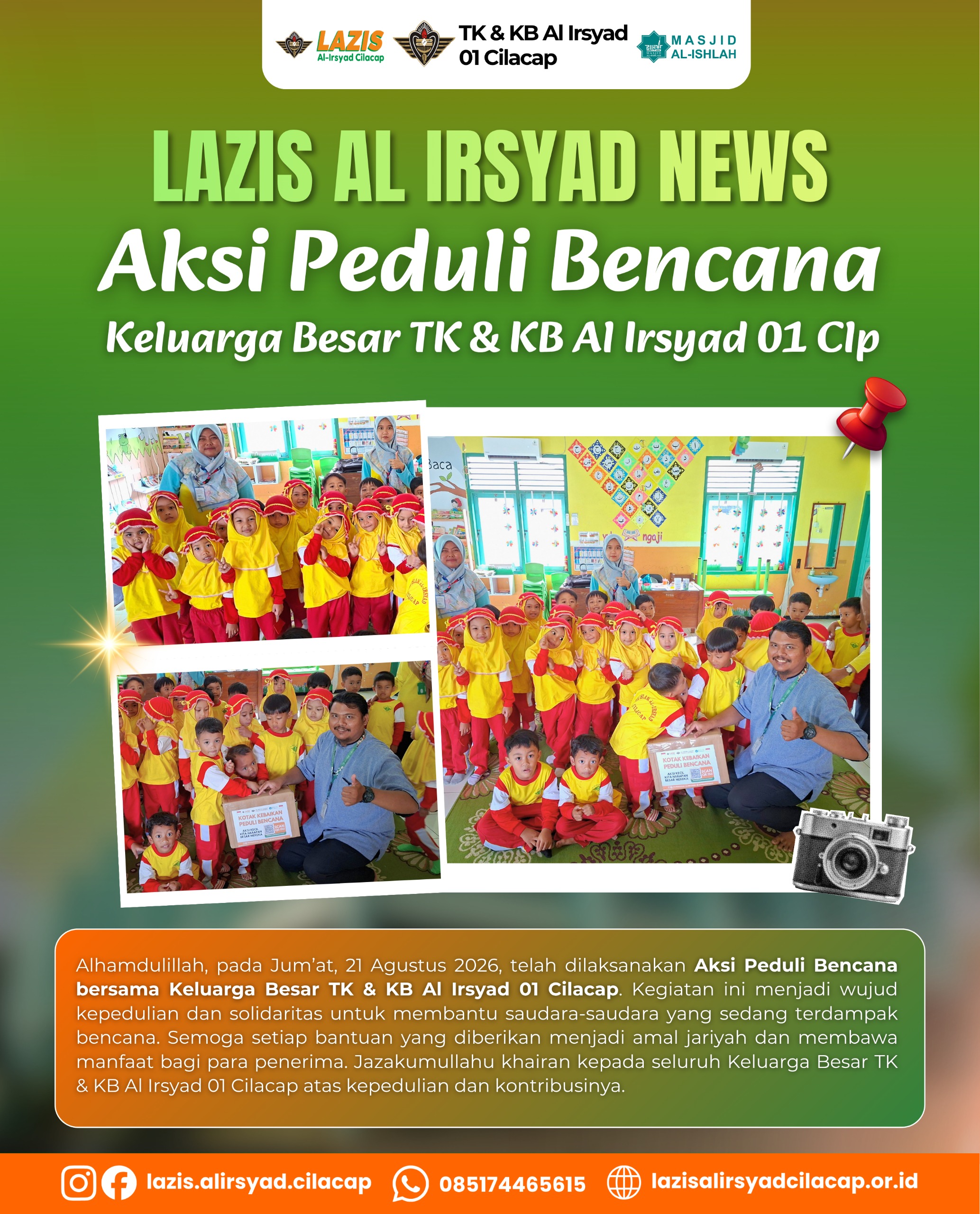 Aksi Peduli Bencana Bersama Keluarga Besar TK & KB Al Irsyad 01 Cilacap