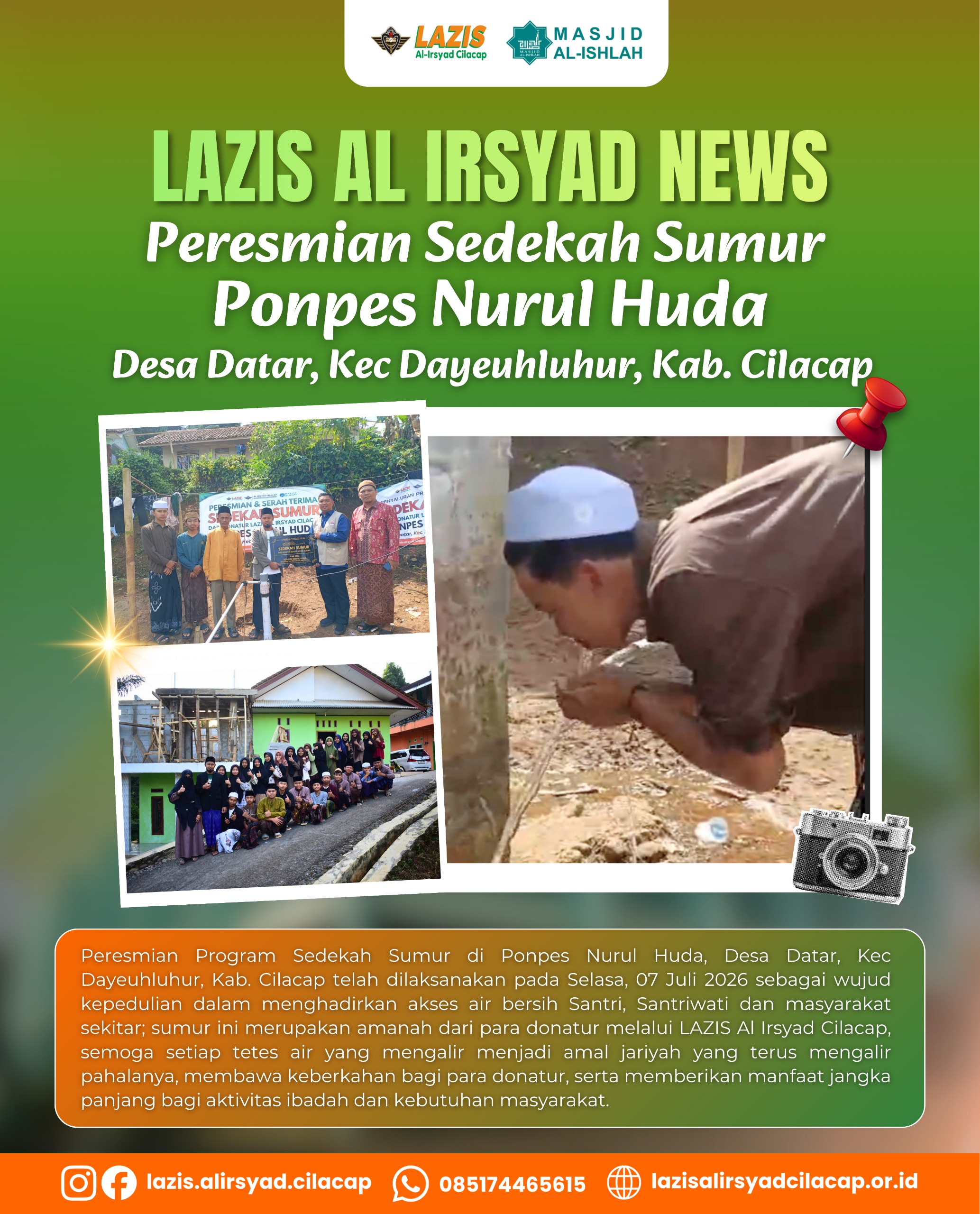 Peresmian Sedekah Sumur Ponpes Nurul Huda Dayeuhluhur: Hadirkan Air Bersih untuk Santri dan Masyarakat
