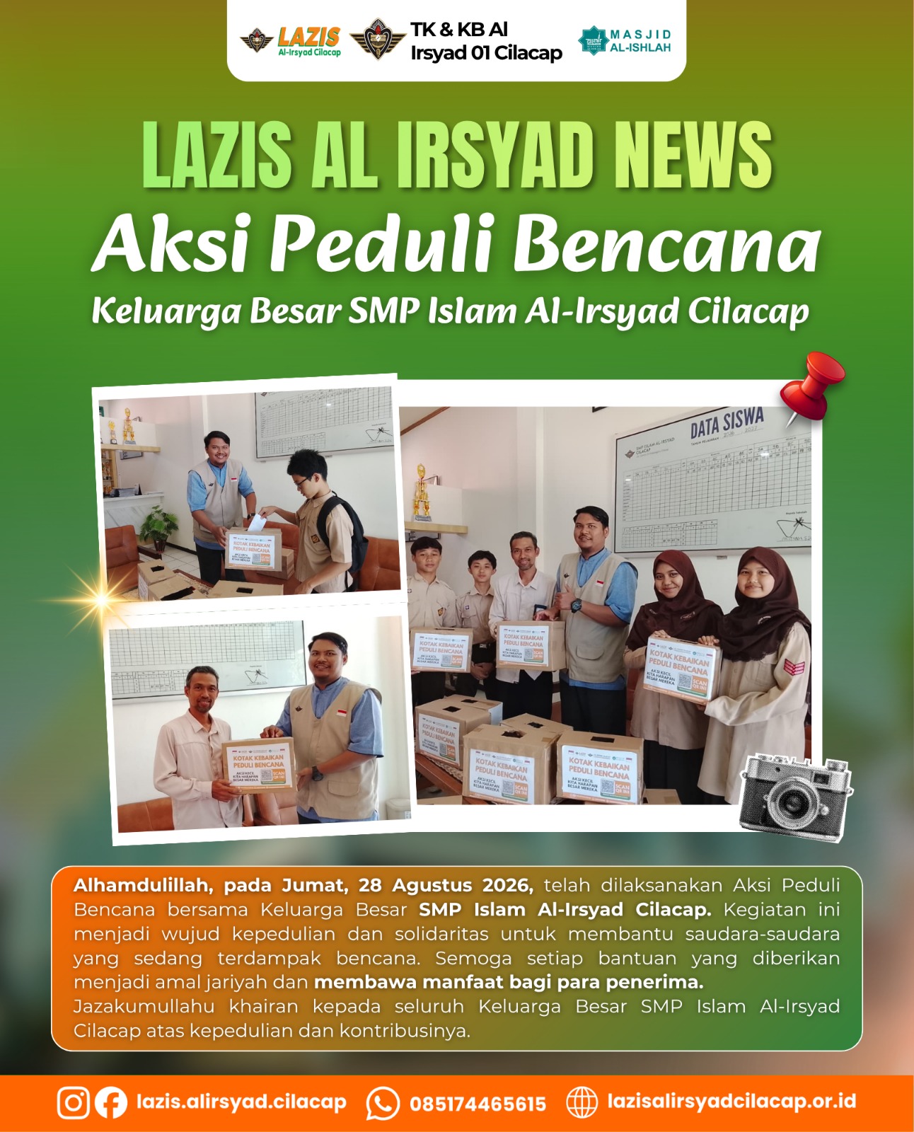 Aksi Peduli Bencana Bersama Keluarga Besar SMP Islam Al-Irsyad Cilacap
