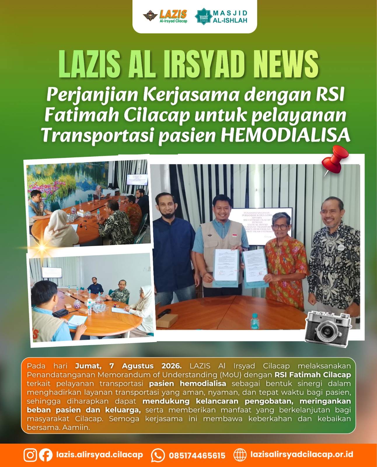LAZIS Al Irsyad Cilacap dan RSI Fatimah Cilacap Teken MoU Pelayanan Transportasi Pasien Hemodialisa