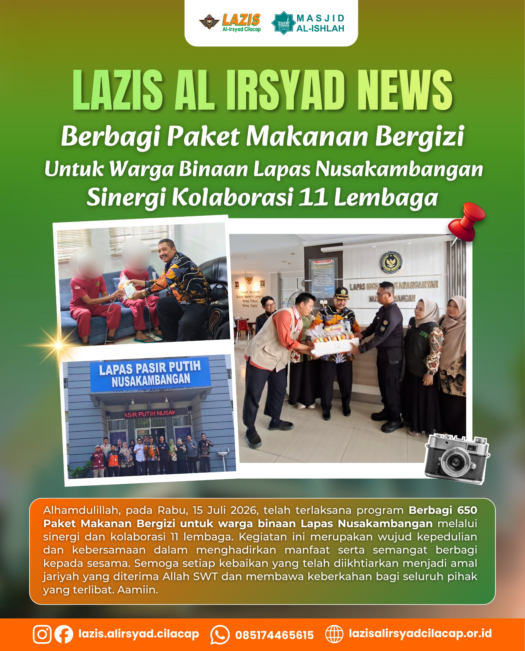 Berbagi 650 Paket Makanan Bergizi untuk Warga Binaan Lapas Nusakambangan, Wujud Kepedulian dan Sinergi 11 Lembaga