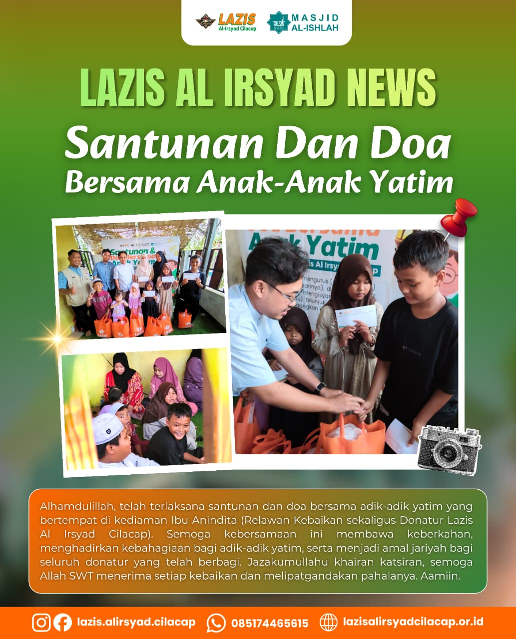 Santunan dan Doa Bersama, Hadirkan Kebahagiaan untuk Adik-Adik Yatim